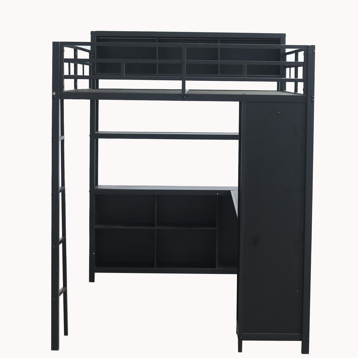 HOCHBETT aus Metall und Holz 140x200 cm in Schwarz mit Stauraum & Schrank - Schwarz, Metall (140/200cm) - Modfu