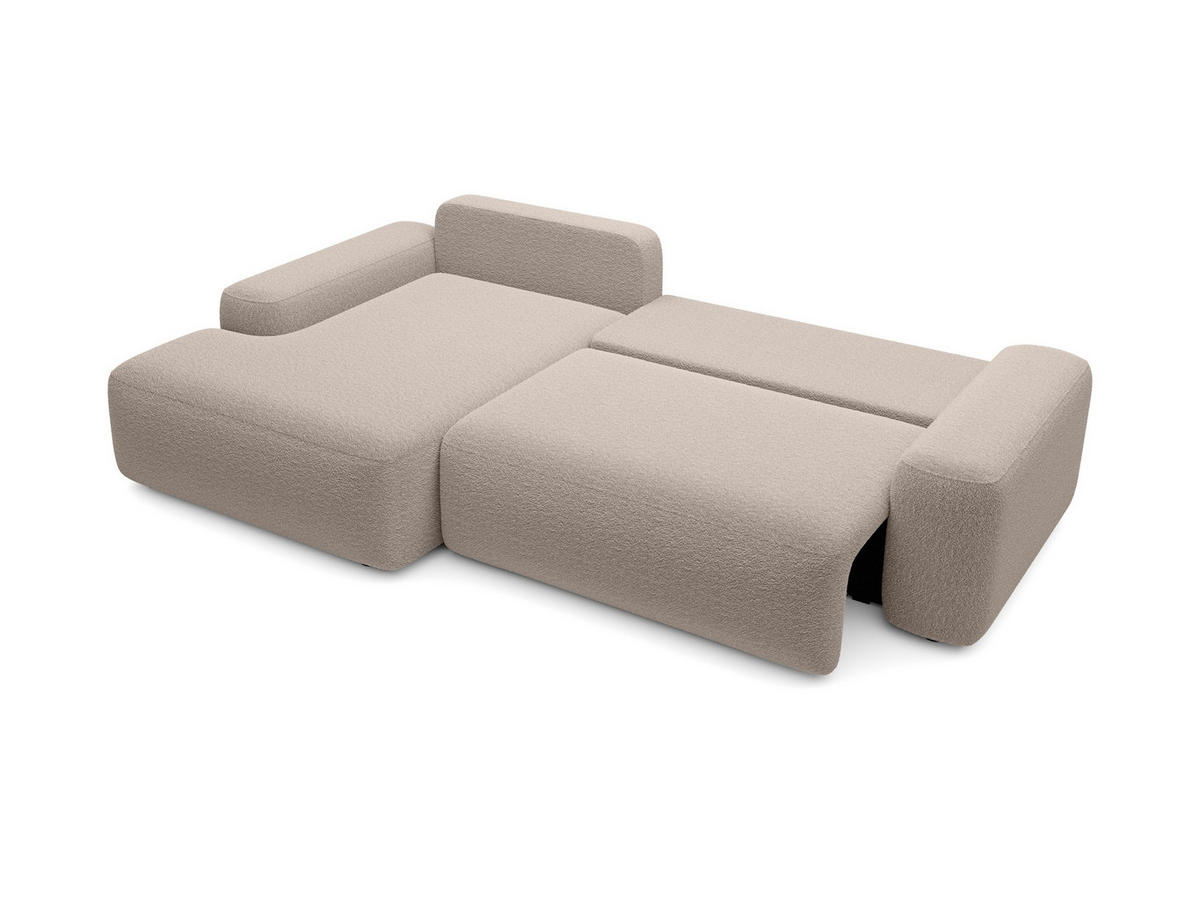 ECKSOFA RUOTA Beige Boucle-Stoff mit Schlaffunktion - Beige, Holz (264/162cm) - MASSENO