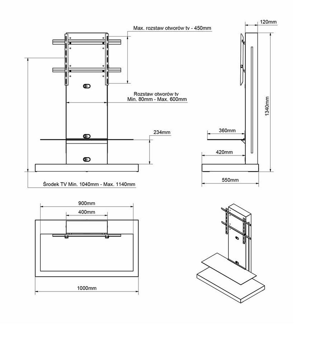 TV RACK rechteckig Grau Hochglanz Glas 100/134/55 cm - Grau, Holzwerkstoff (100/134/55cm)