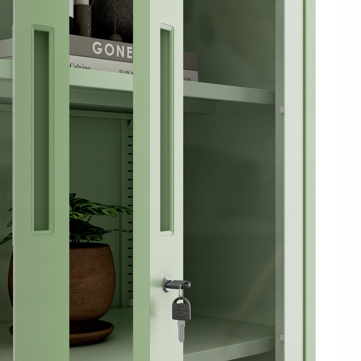 VITRINE mit Glastüren AMELIA 185x90x40 cm - Grün, Metall (90/185/40cm) - Jan Nowak