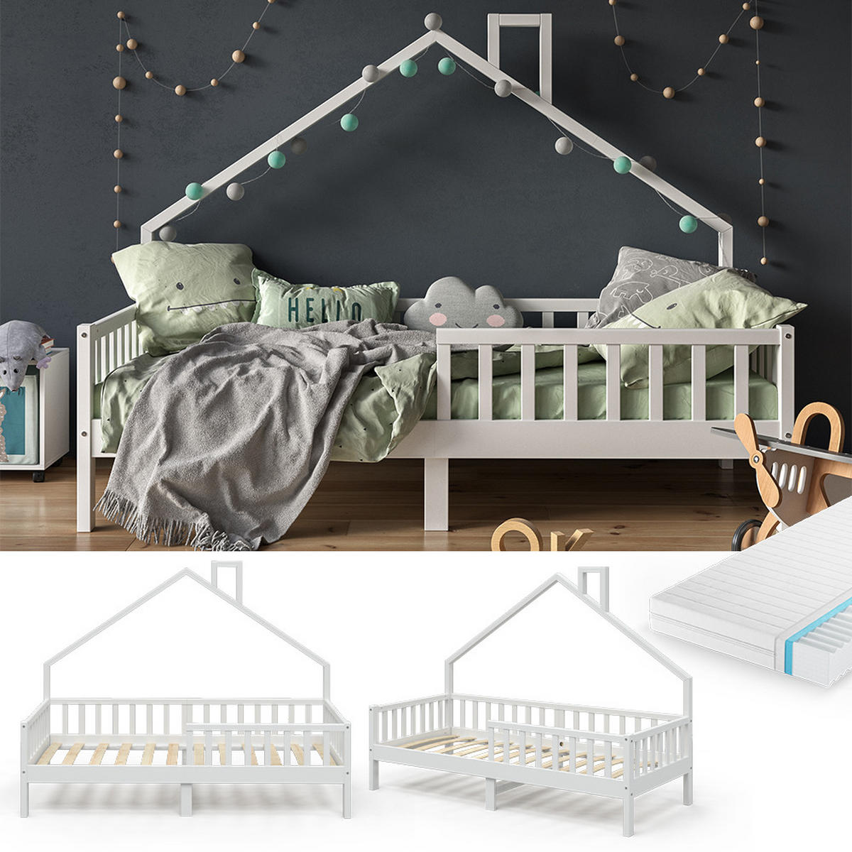 DOMEČKOVÁ POSTEL Noemi Bílá - bílá, dřevo (90/200cm) - VitaliSpa