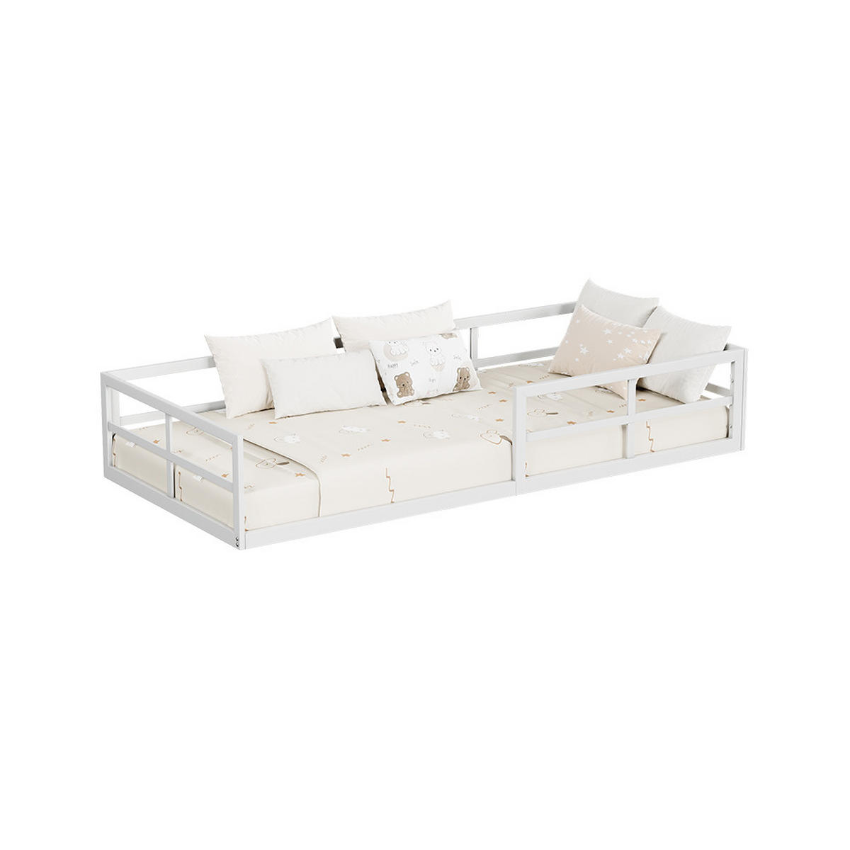 BODENBETT AUS METALL Minno Weiß 205 x 95 cm ohne Matratze - Weiß, Metall - VitaliSpa