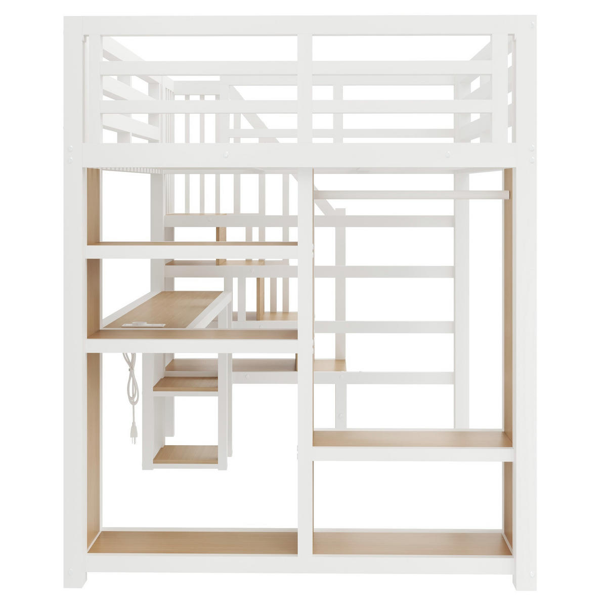 HOCHBETT 140/200 cm in Weiß mit Schreibtisch, Ablageflächen, Treppe und Stauraum aus Metall - Weiß, Metall (140/200cm) - STILVORA