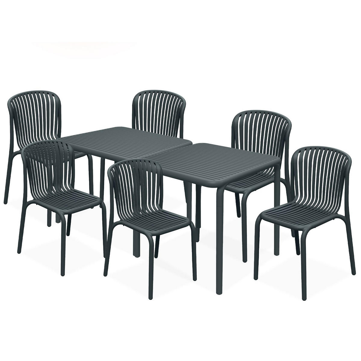 GARTEN ESSGRUPPE FICCARI, Gartenmöbel-Set 8-tlg, Anthrazit - Anthrazit, Kunststoff - KONSIMO®
