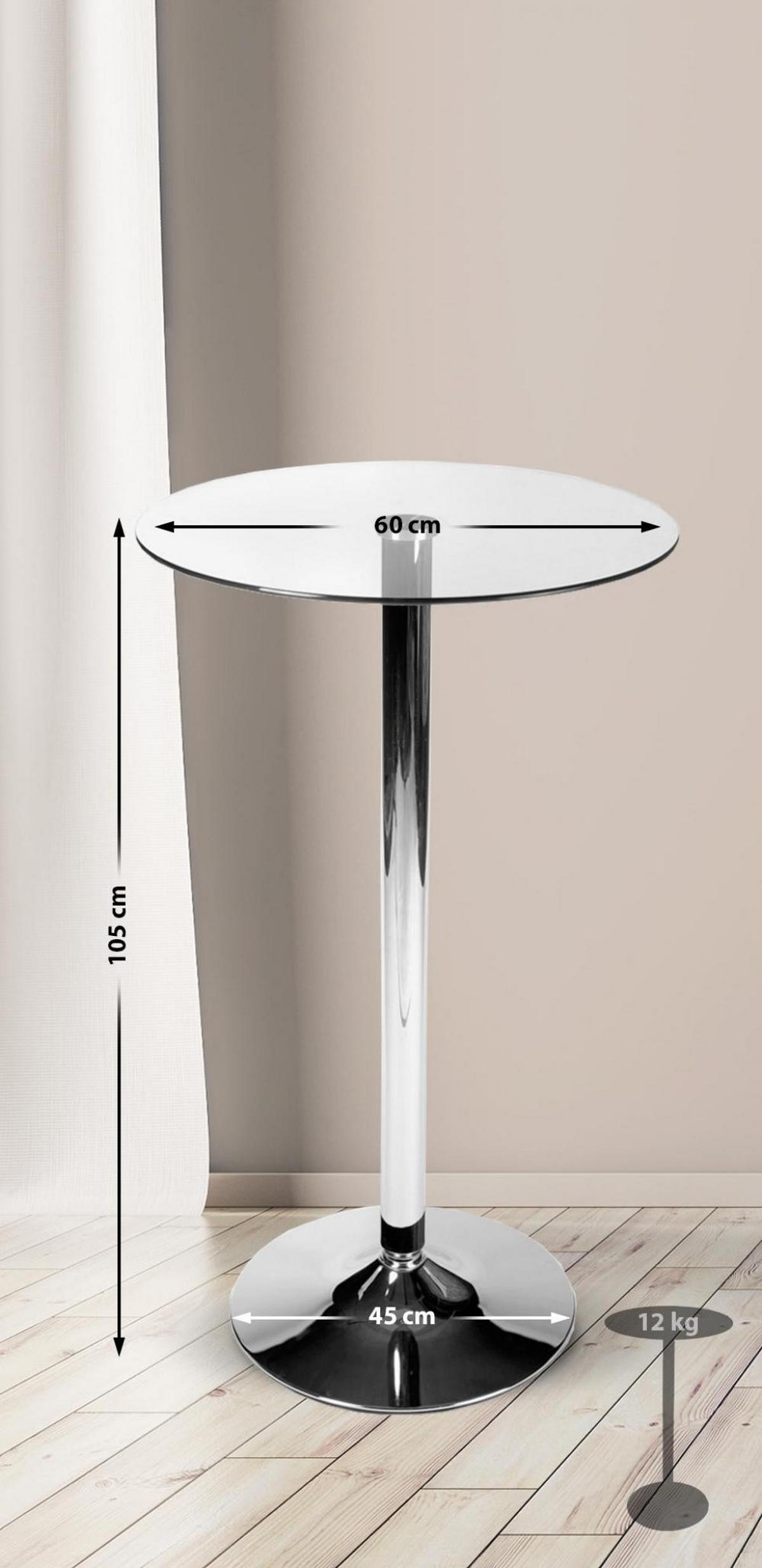 STEHTISCH rund 60 cm Glas klarglas - Klar, Glas/Metall (60/60/105cm) - CLP