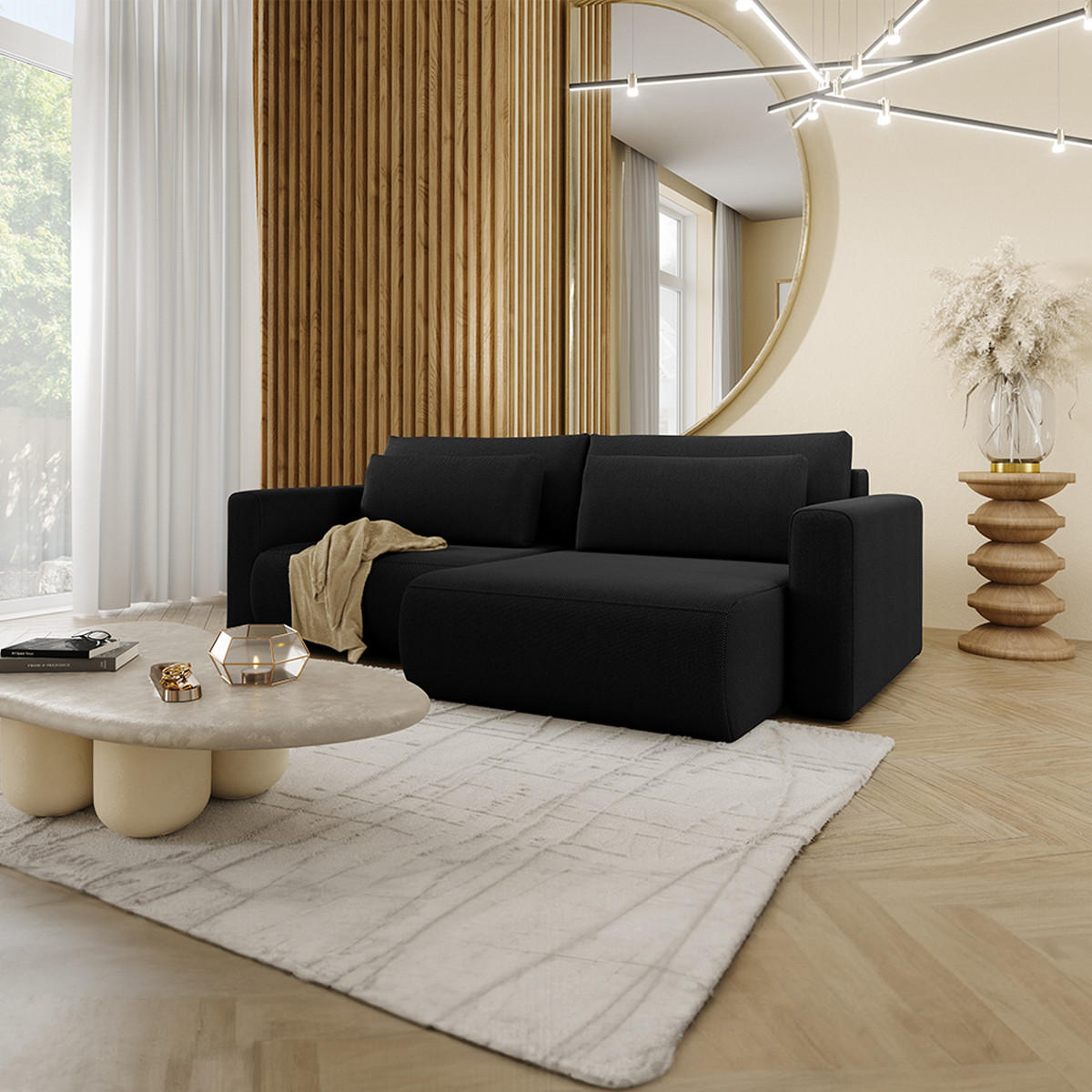 ECKSOFA Evy 3 Sitzplätze Schwarz - Schwarz, Holz (240/149cm) - Petits-meubles