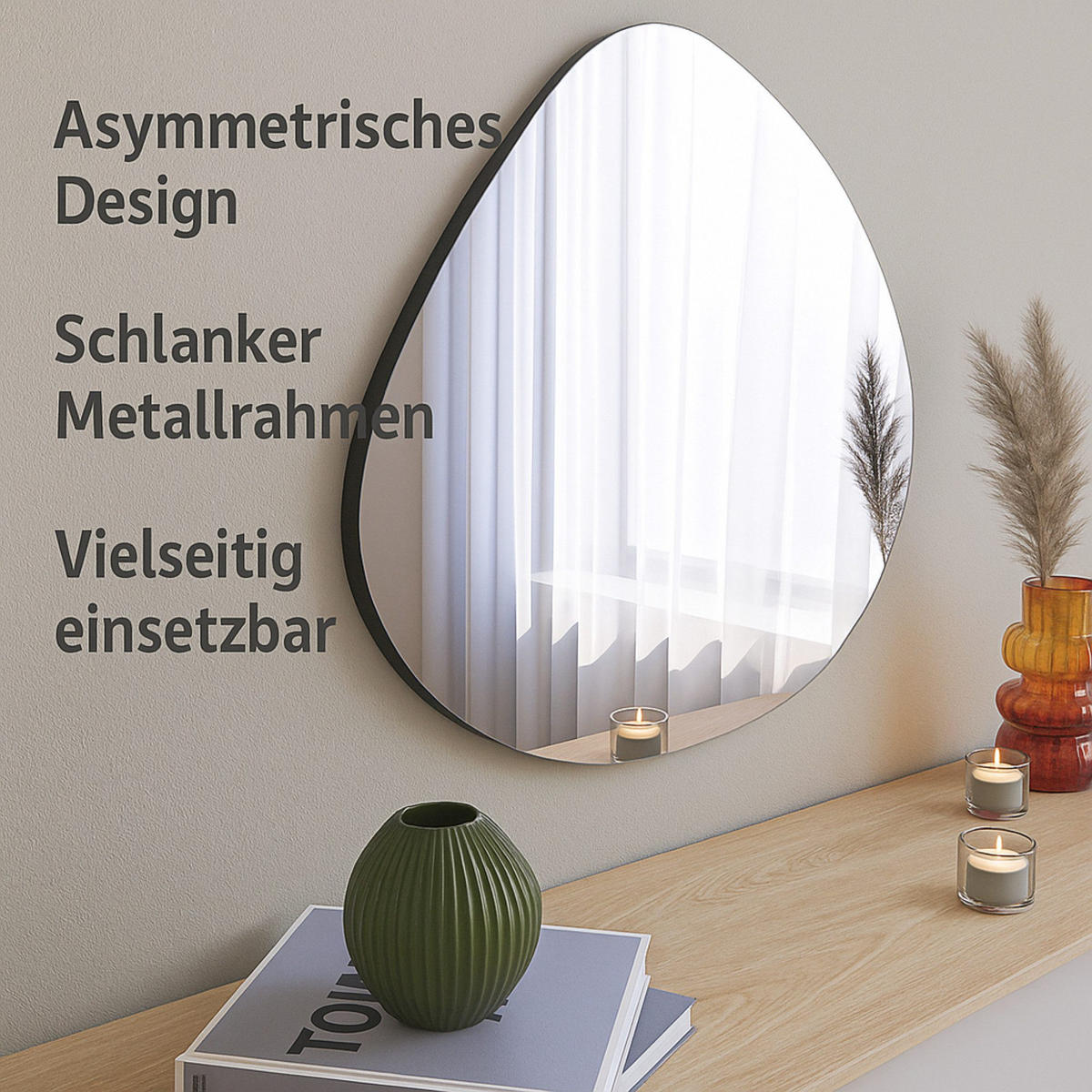 WANDSPIEGEL Transparent Asymmetrischer Dekospiegell - Transparent, Holzwerkstoff (60/60/3cm) - Ibonto