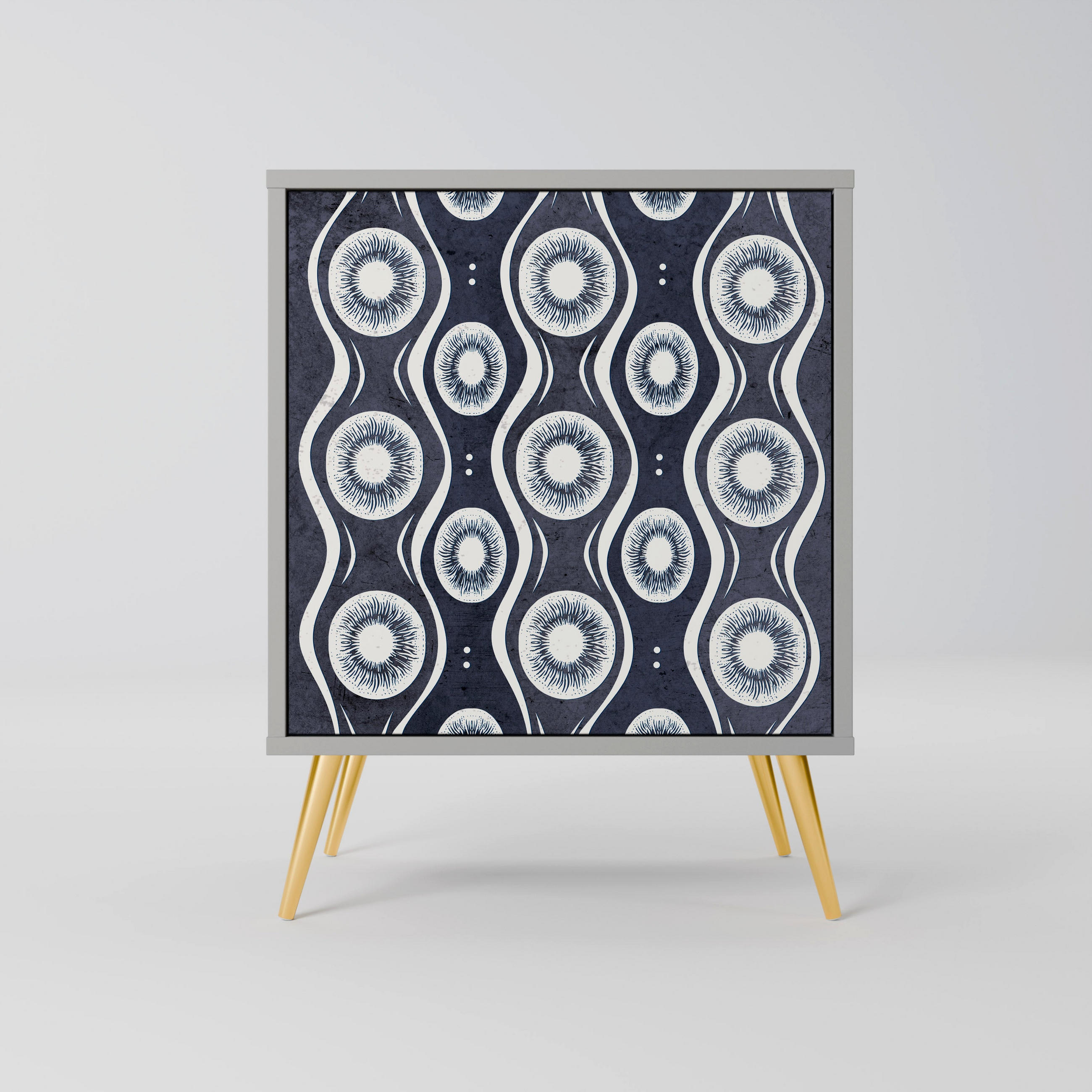 SIDEBOARD GRAPHITE EYES, Grau, 57,5x42x75,5 cm, Goldfarbene Metallfüße - Goldfarben/Multicolor, Holzwerkstoff/Metall (57.5/75.5/42cm) - SpaceRebels