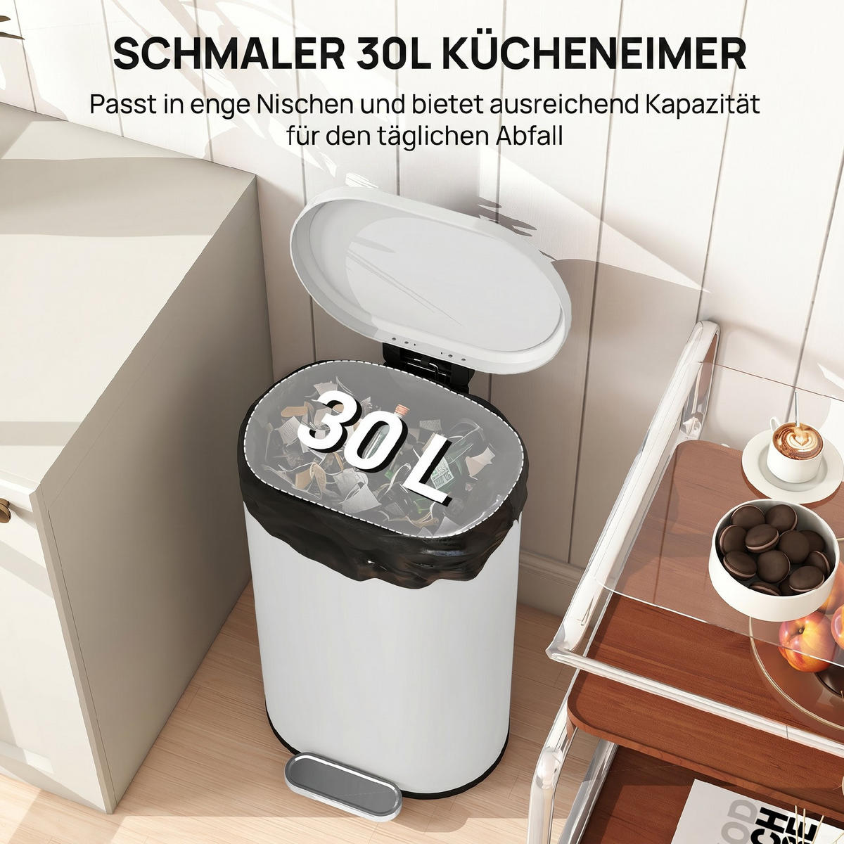 MÜLLEIMER Metall Kunststoff Cremeweiß - Creme, Metall (31/61/36.5cm) - HOMCOM