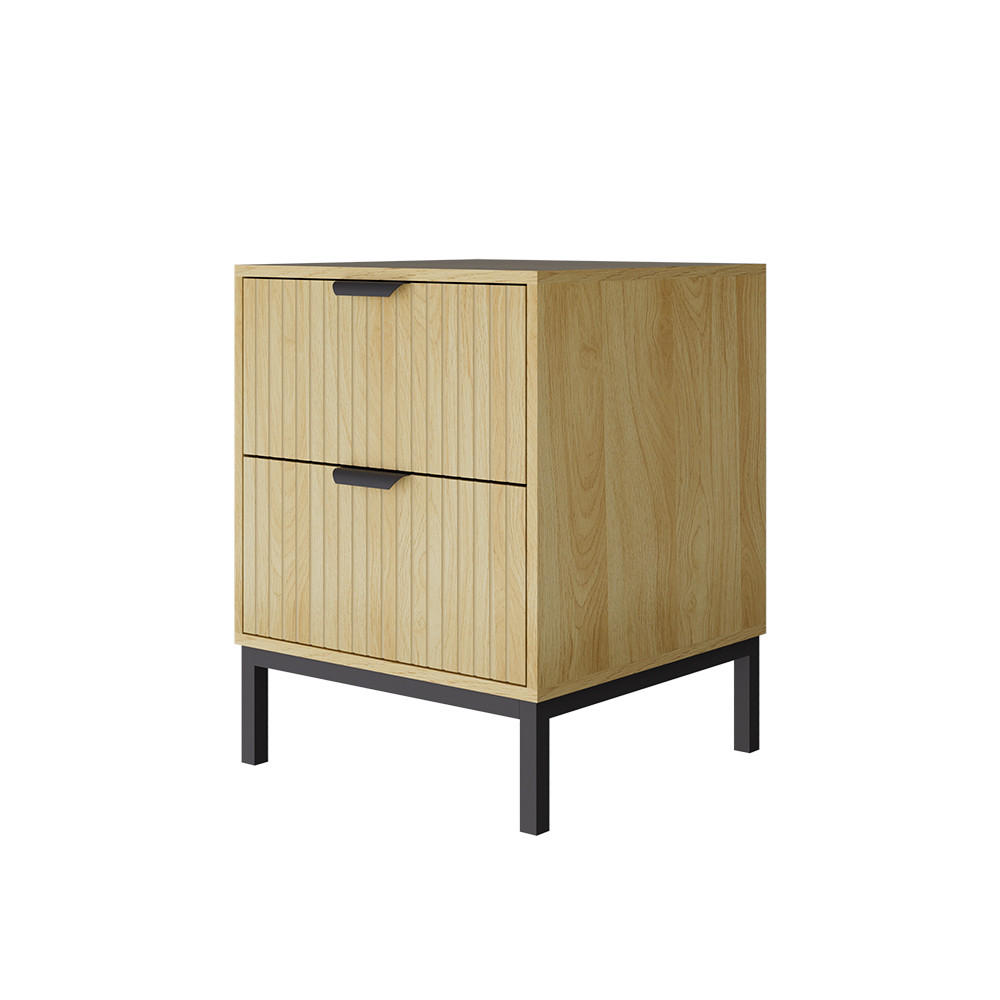 NACHTTISCH Lennox Eiche 40 x 52 cm mit 2 Schubladen - Eichefarben/Schwarz, Holzwerkstoff (40/52/40cm) - Vicco