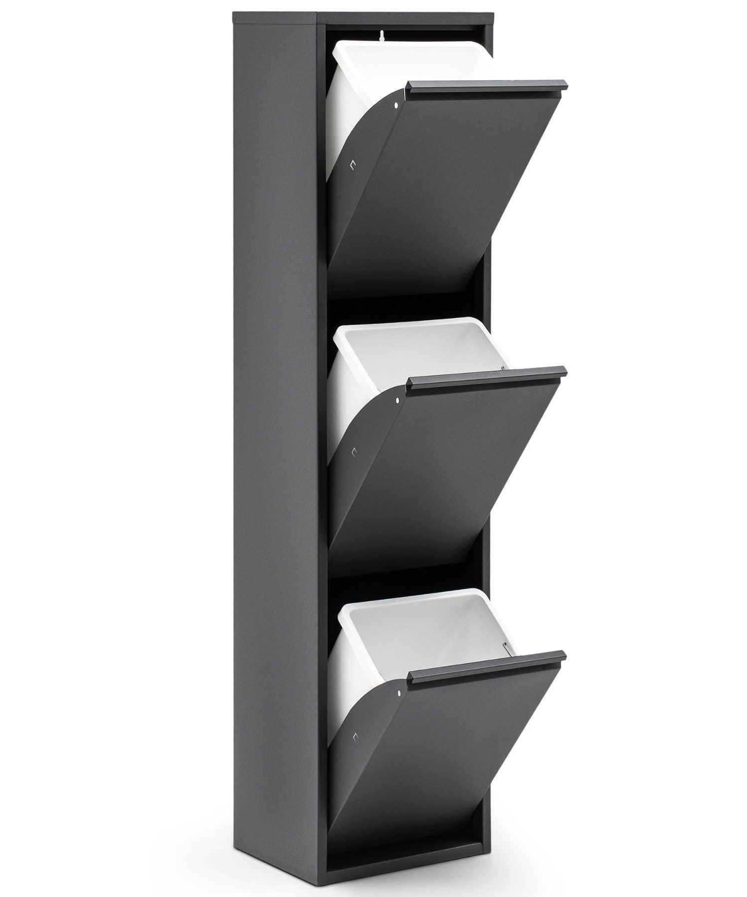 MÜLLEIMER 3 Fach Anthrazit Mülltrennsystem aus Metall - Anthrazit, Metall (33/136/25cm) - Gowoll