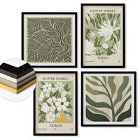 WANDBILDER 4er-Set - 50x50 cm & 40x60 cm Schwarzer Rahmen - Pflanzenmuster, Boho-Dekorationen - Schwarz, Kunststoff (50/50cm) - ArtPrintCave