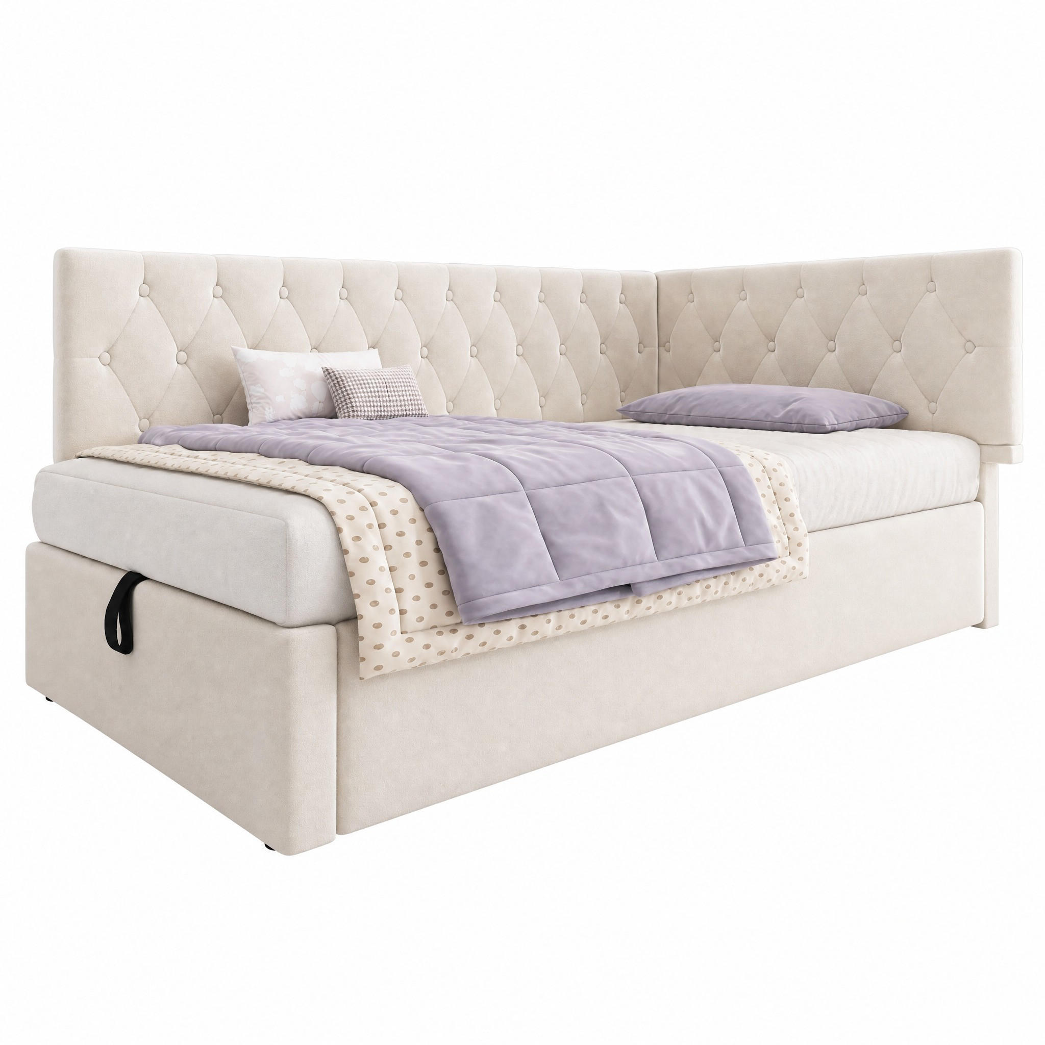BETT mit hydraulischem Stauraum 90x200 cm Samt Beige - Beige, Metall (90/200cm) - Beauniv