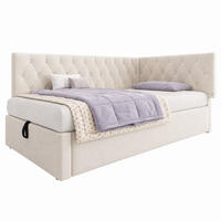 BETT mit hydraulischem Stauraum 90x200 cm Samt Beige - Beige, Metall (90/200cm) - Beauniv