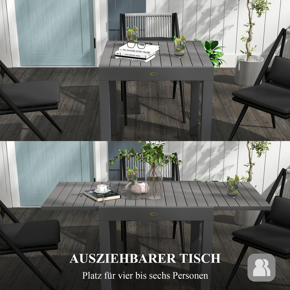 GARTENTISCH 162/80/75 cm grau aus Aluminium ausziehbar - Grau, Metall (162/80/75cm) - OKWISH