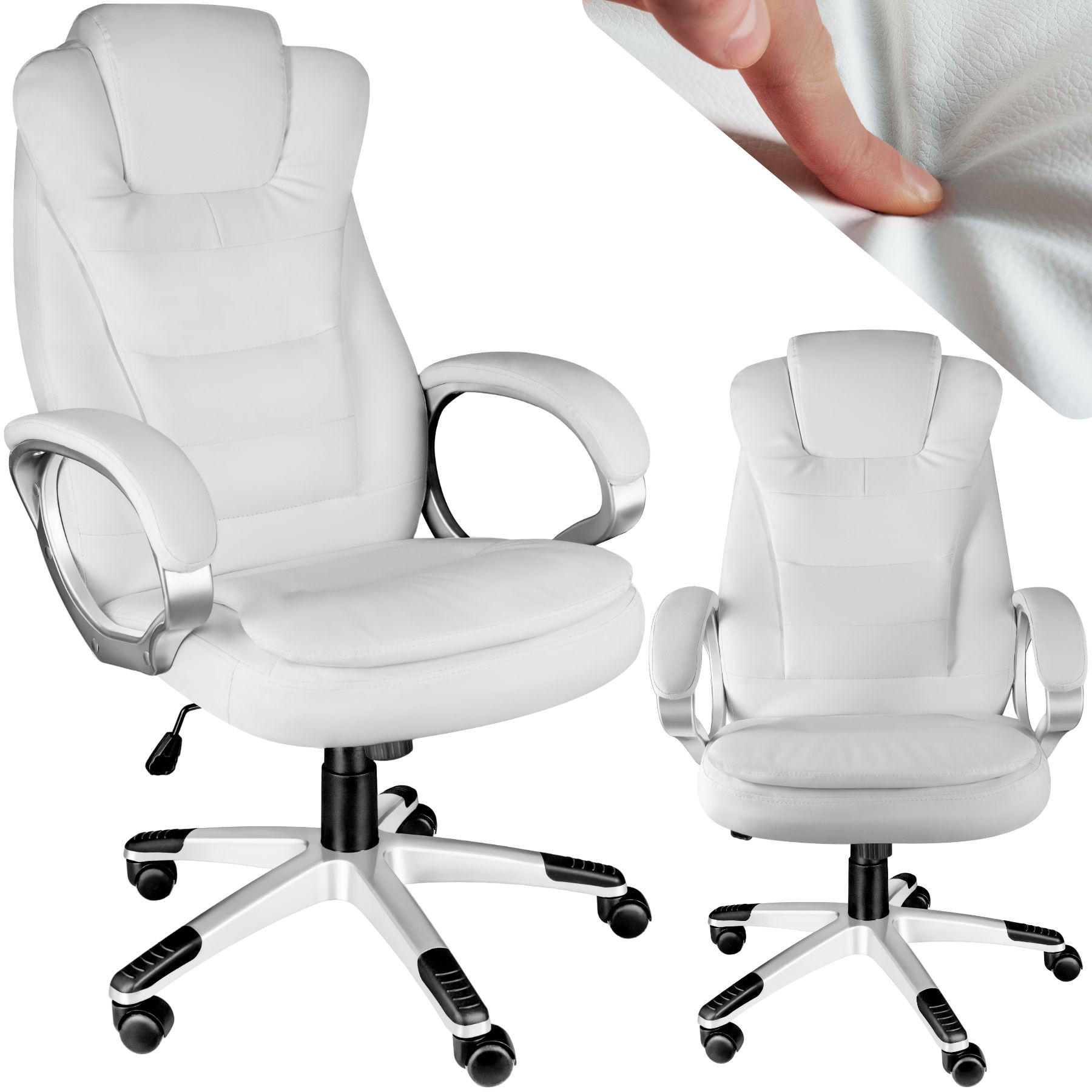 BÜROSTUHL Zulu,einstellbare Wippfunktion,weiß - Weiß, Leder (53/55/53cm) - tectake