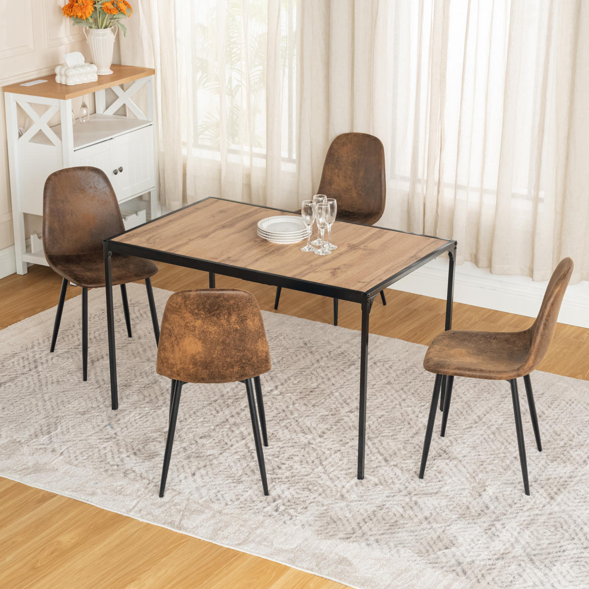ESSTISCH SET dunkles Holz und Braun - Braun, Holzwerkstoff/Metall (120/75/80cm) - Urban Meuble