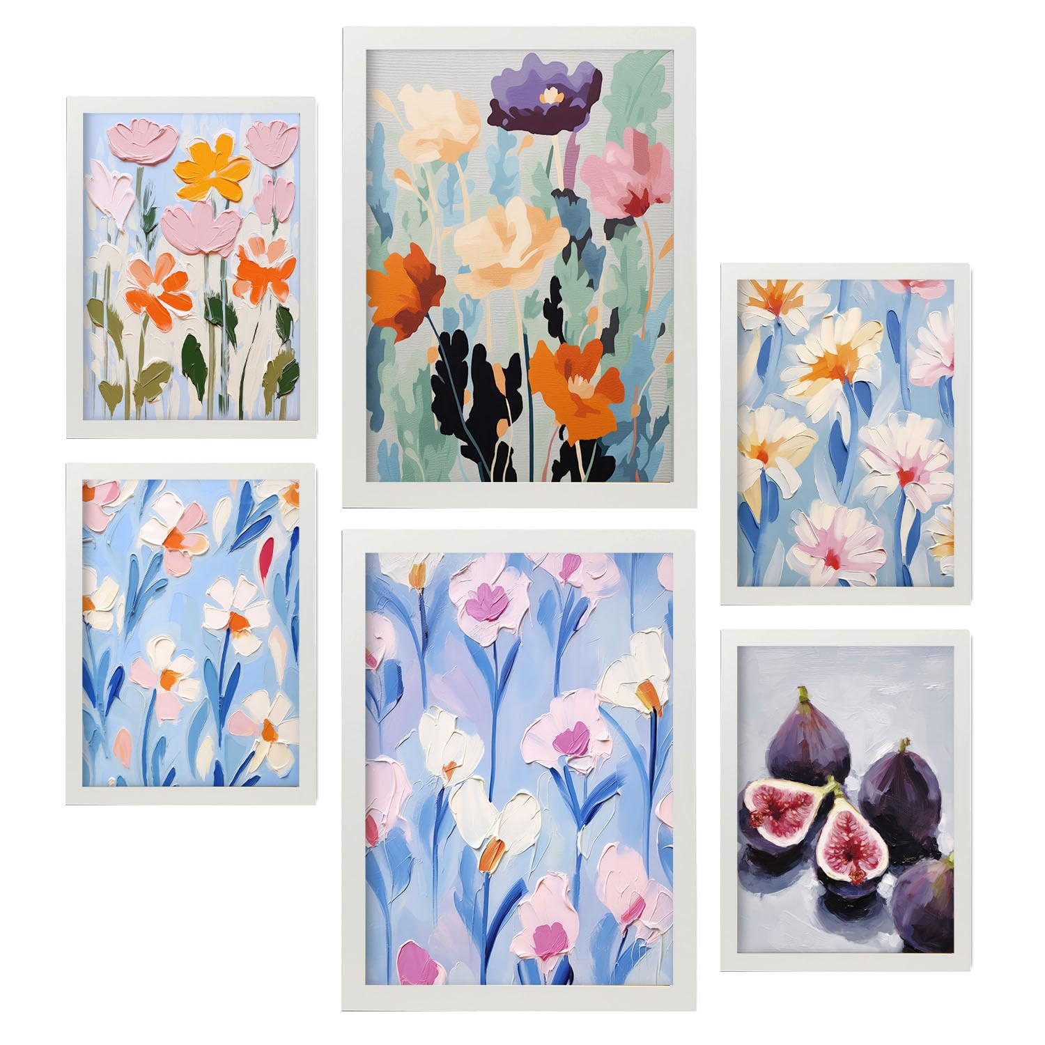 POSTER Set Mit 6 Blumen Und Feigen A3 & A4 Weißer Rahmen - Weiß, Papier (29/3cm) - Nacnic