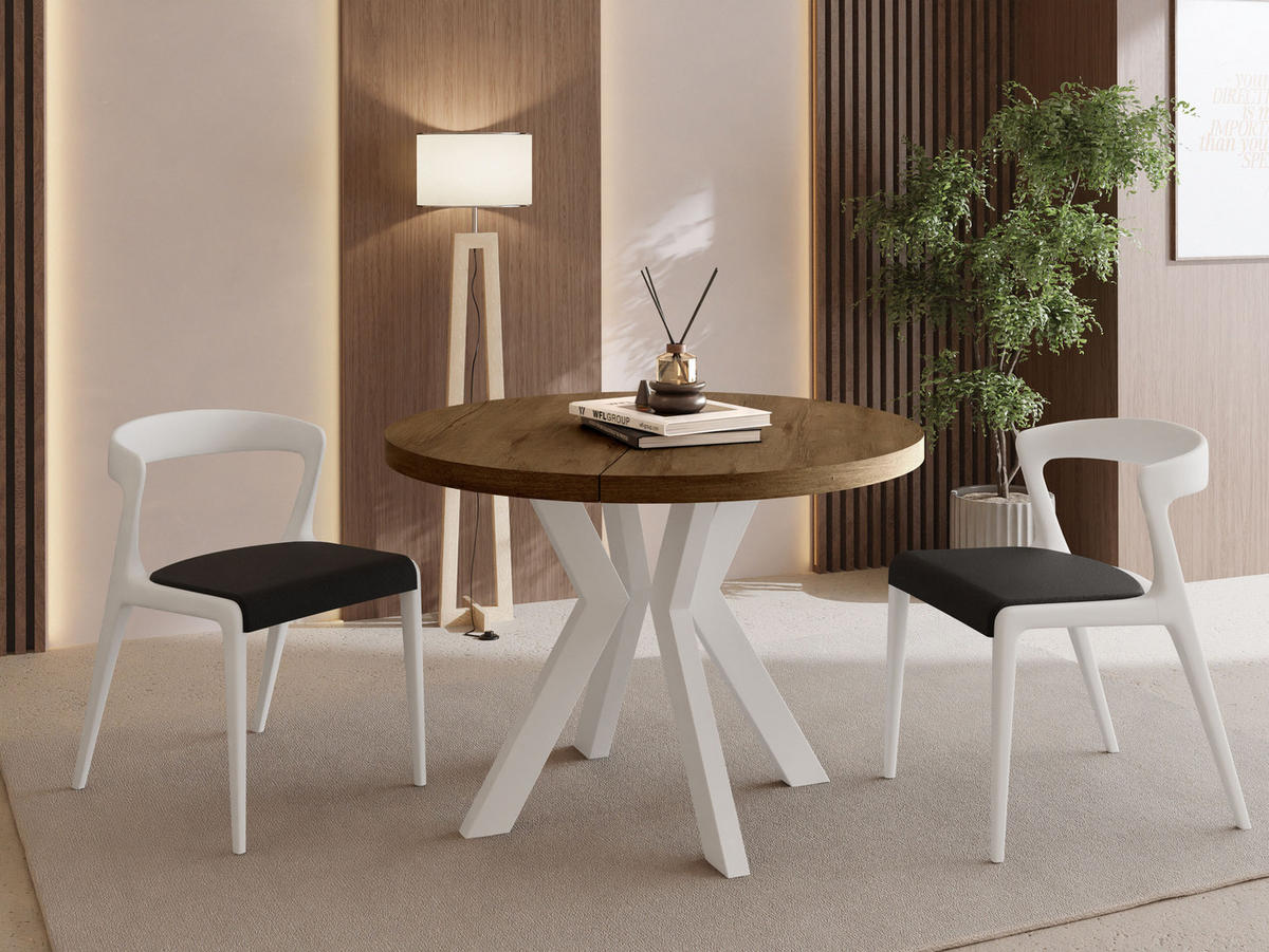 ESSTISCH Savio Weiß rund ausziehbar verlängerbar, Eiche Braun Rustikal 90-190/90/77 cm - Alteiche/Weiß, Holz/Holzwerkstoff (90/90/77cm) - WFL GROUP