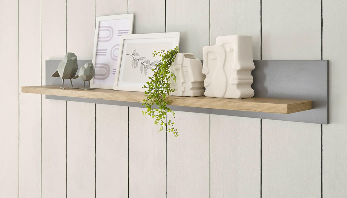 WANDBOARD grau, Artisan Eiche Landhaus, Wandregal 150 cm - Eiche Artisan/Grau, Holzwerkstoff (150/20/19cm) - Furn.Design