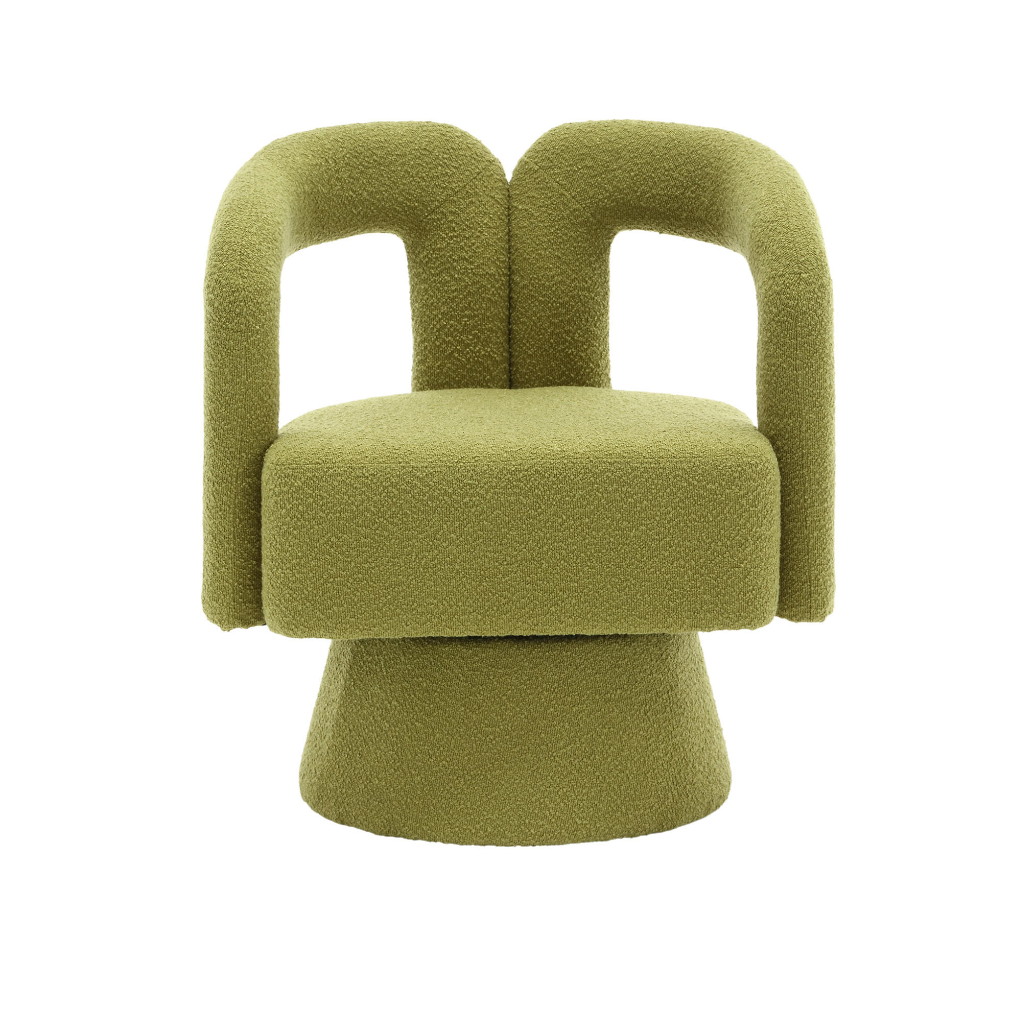OKWISH OTOČNÉ křeslo 67/55/74 cm olivově zelené z bouclé s 360° otáčením