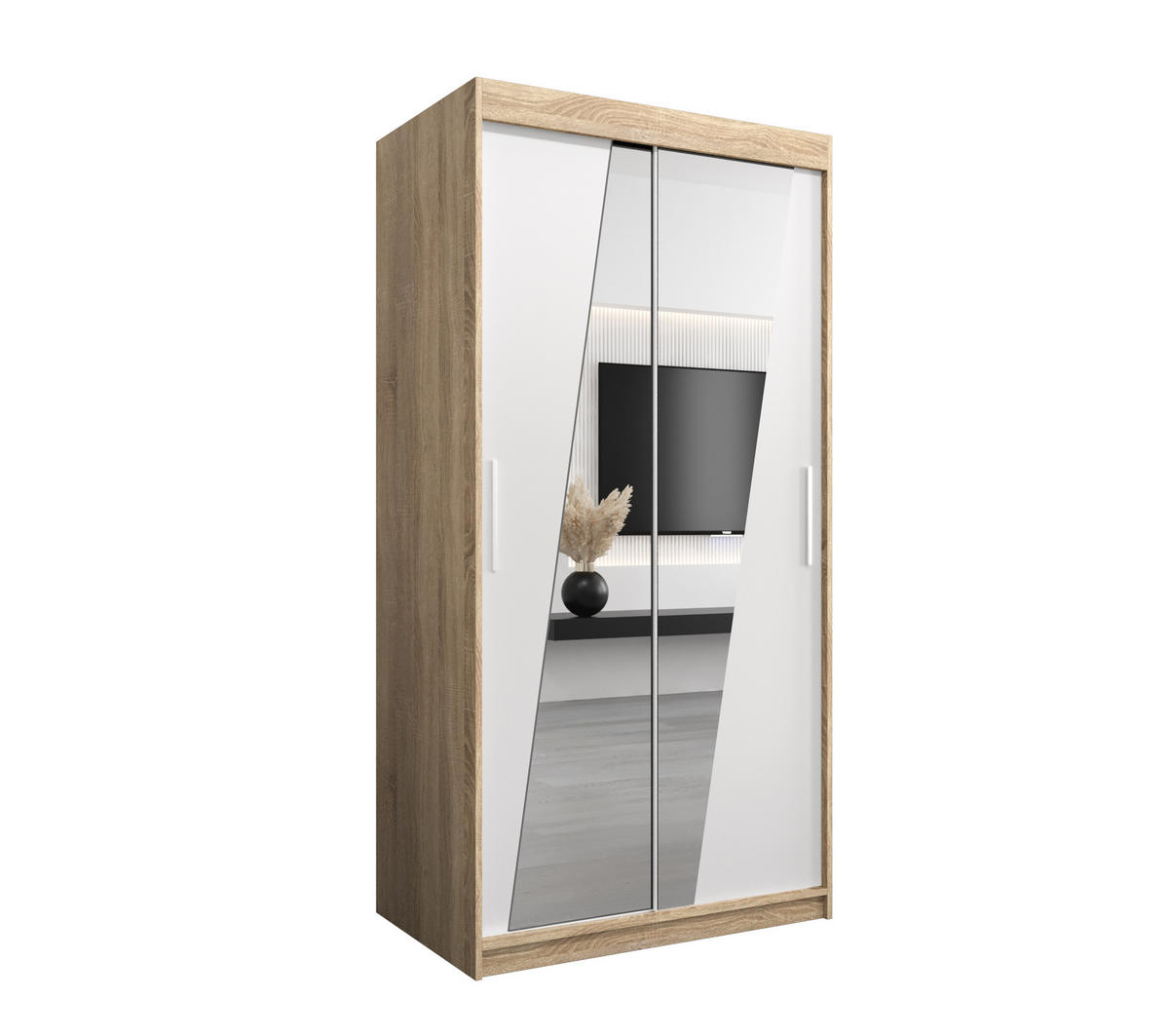 SCHWEBETÜRENSCHRANK 200/100/62 2-türig - Silberfarben/Weiß, Holz/Kunststoff (100/200/62cm) - Abiks Möbel