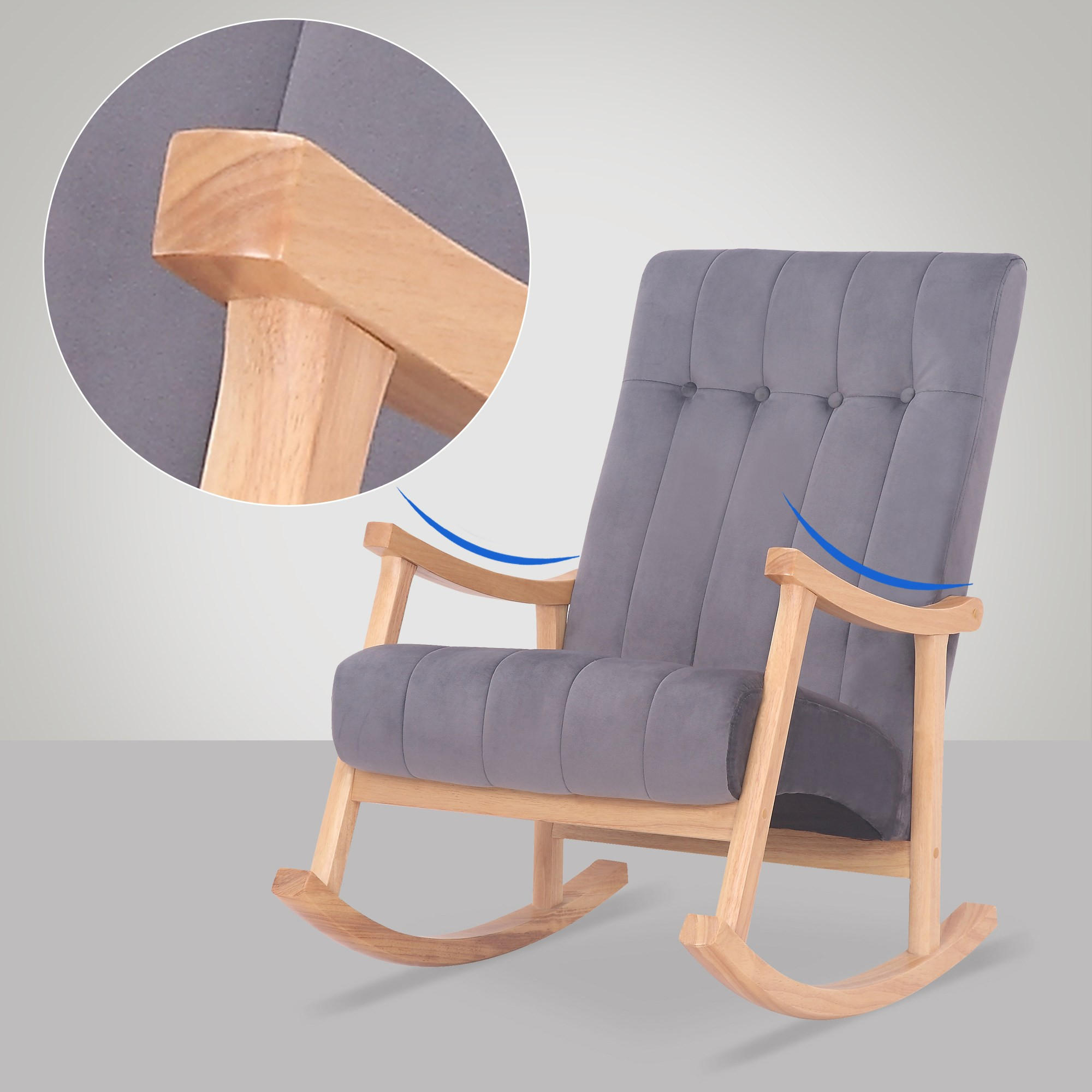 Thumbnail - CLP Schaukelstuhl, Grau, Eukalyptusholz, Textil, 62x98x92 cm, Wohnzimmer, Sessel, Schaukelstühle