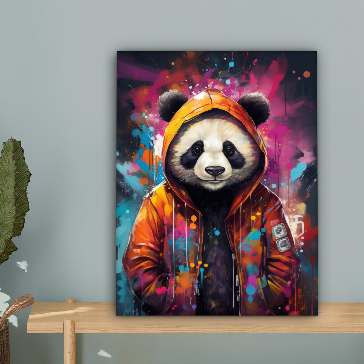 LEINWANDBILD Panda - Jacke - Graffiti - Orange 30x40 cm - Orange, Textil (30/40cm) - MuchoWow