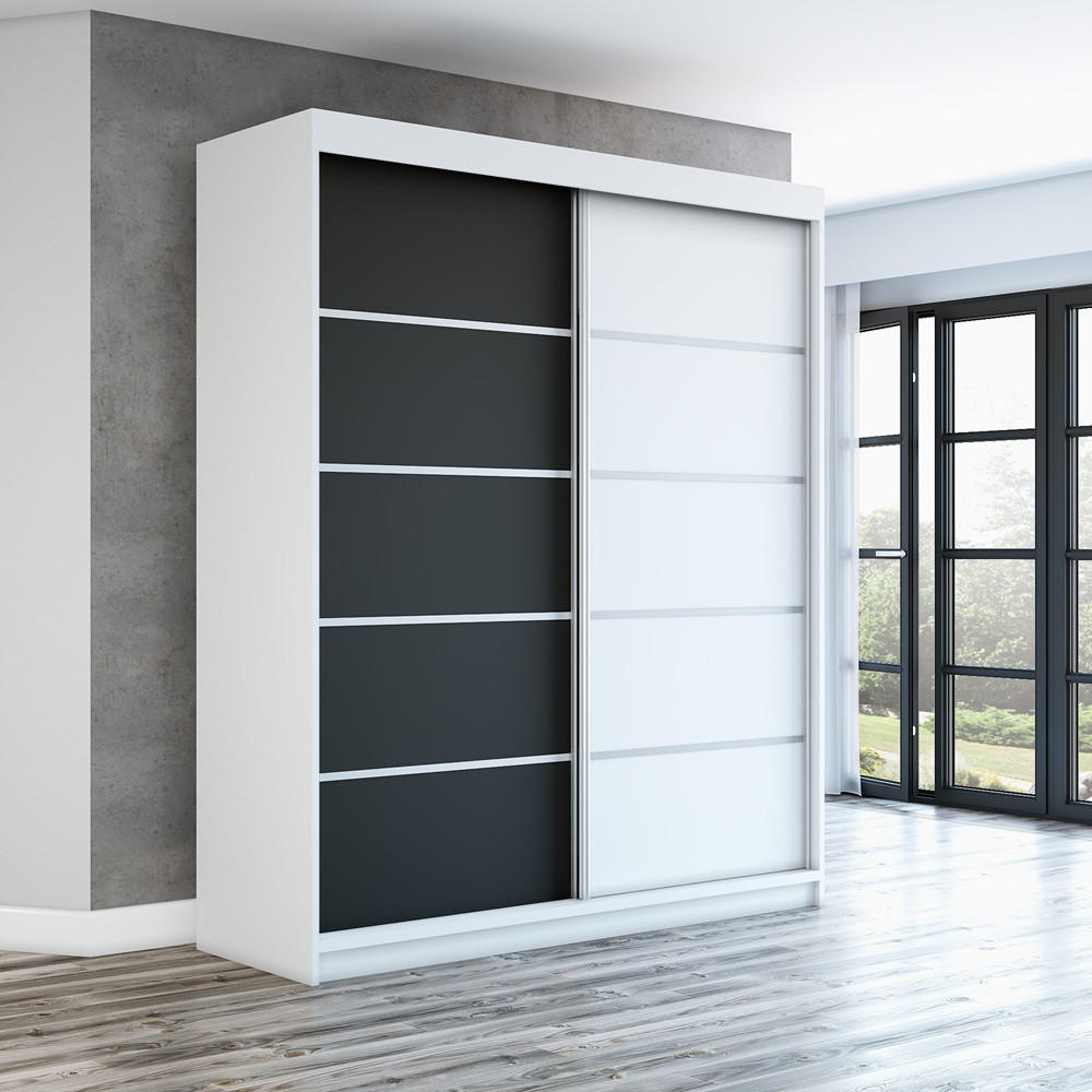 SCHWEBETÜRENSCHRANK 180 CM TREND Farbe: Weiß , schwarz , weiß - Schwarz/Weiß, Holzwerkstoff (180/215/59.5cm) - A&J MöbelLand