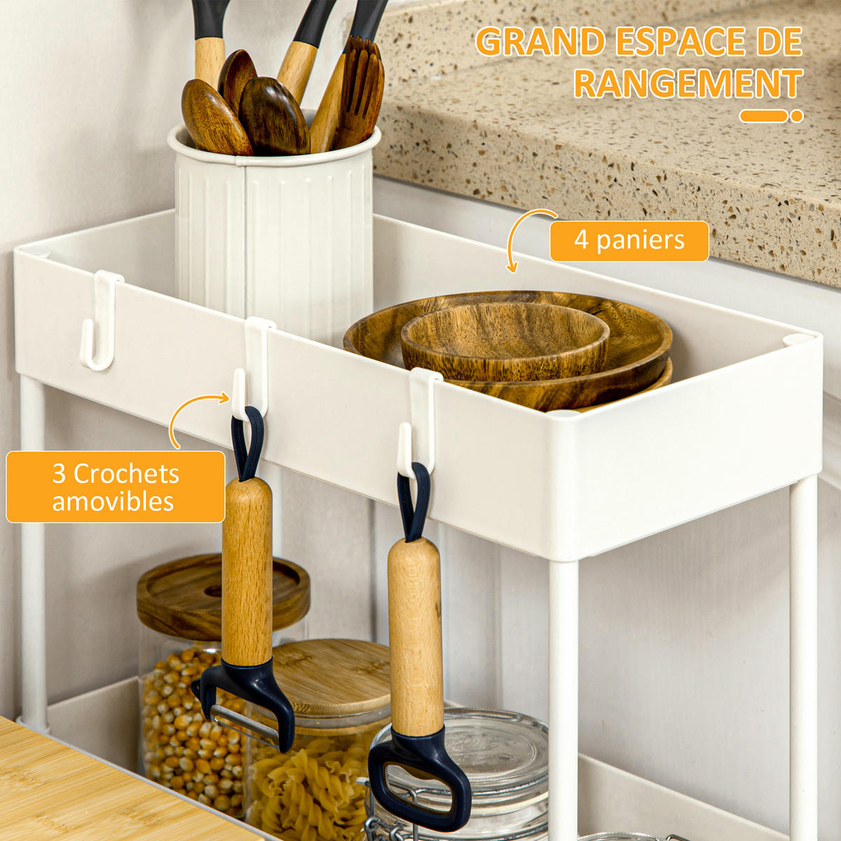 SERVIERWAGEN DE-12458 40/19/90 cm Weiß - Weiß, Kunststoff (19/90/40cm) - ComfortXL