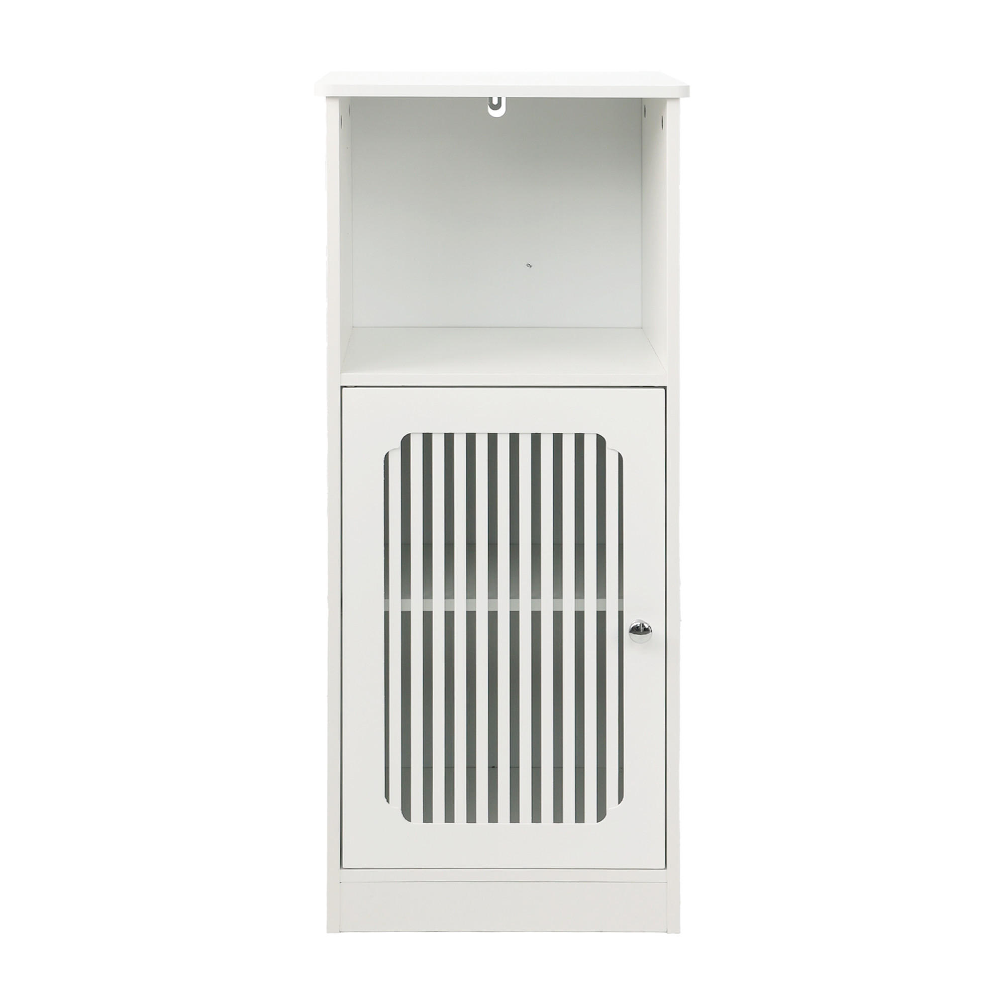 BADEZIMMERSCHRANK Weiß Freistehend mit Lamellentür & Verstellbaren Einlegeböden - Weiß, Holzwerkstoff (36/86/30cm) - Urban Meuble