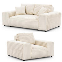 SITZGARNITUR 2+1 Mollis Hellbeige Plüschcord - Beige/Schwarz, Holz/Kunststoff (178/79/108cm) - S-Style Möbel