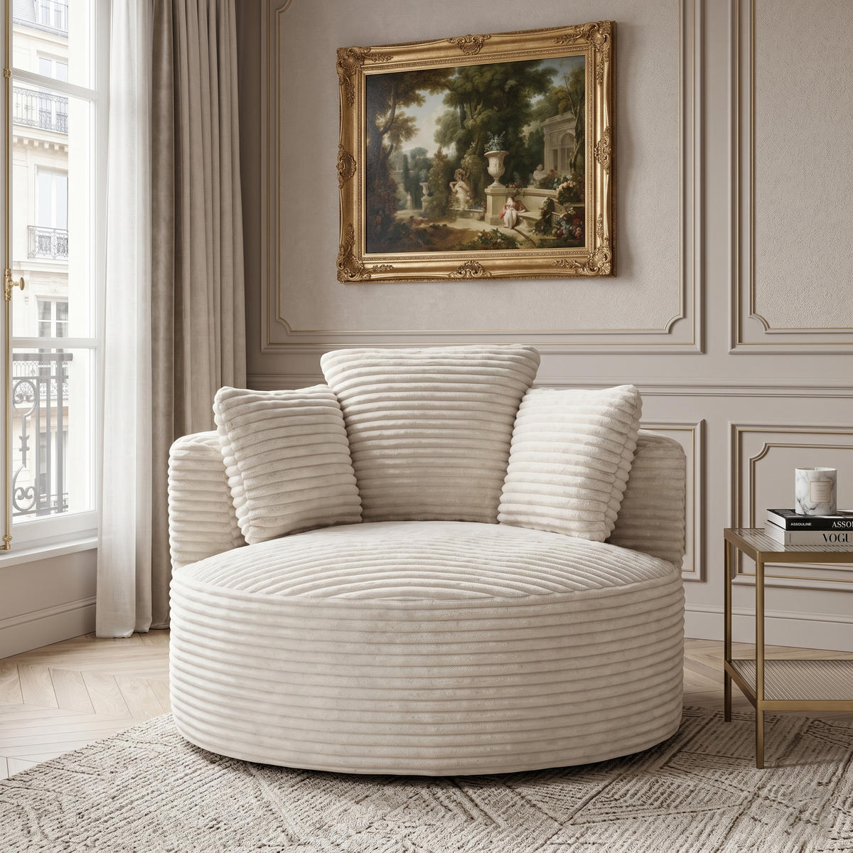 SESSEL weicher cordstoff taschenfederkern & komprimierte lieferung - Beige, Textil (124/86/113cm) - Urban Meuble