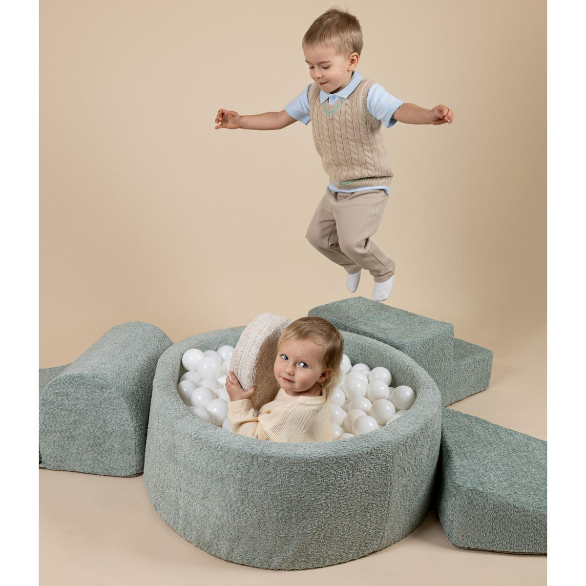 BÄLLEBAD für Kinder, Boucle, Ecru - Ecru/Koralle, Textil (90/30/90cm) - MeowBaby