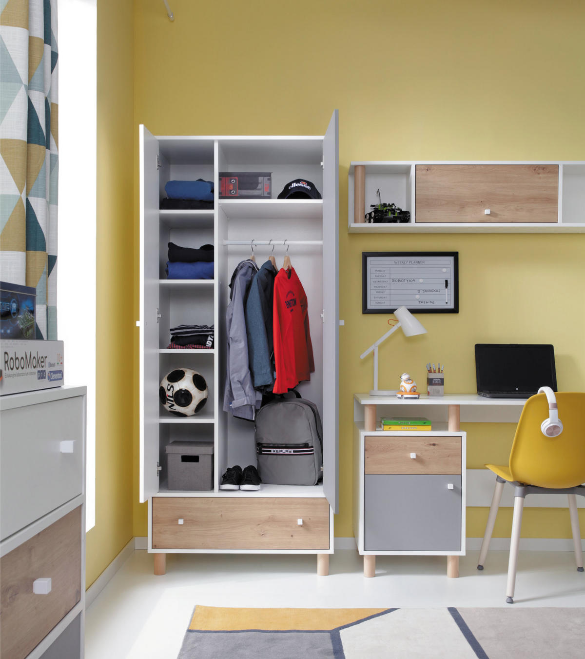 KLEIDERSCHRANK Farin in Weiß, Eiche Artisan und Grau 2-türig - Weiß, Holzwerkstoff (80/190/50cm)