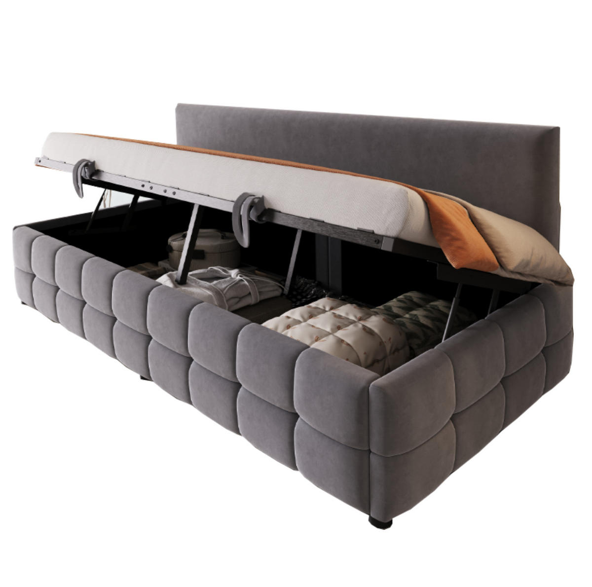 POLSTERBETT Schlafsofa 90/200 cm aus Samt mit hydraulischem Stauraum Dunkelgrau - Grau, Textil (90/200cm) - Modenvie