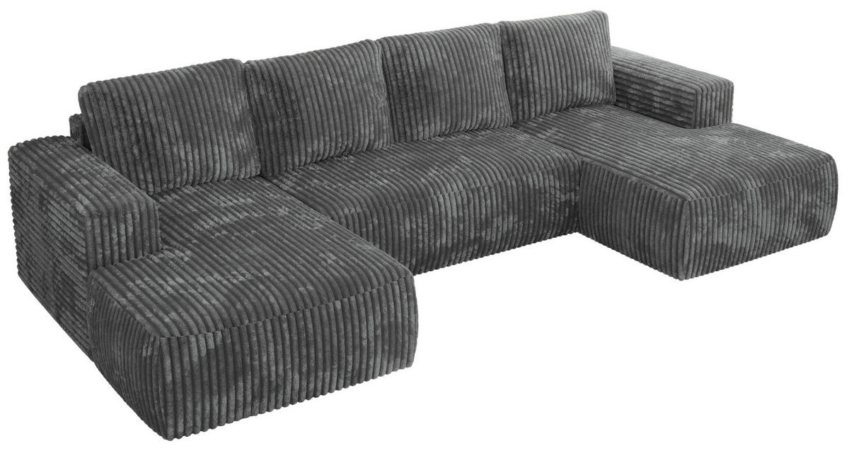 WOHNLANDSCHAFT TRENTINO U Dunkelgrau Cord - Dunkelgrau, Textil (334/91/163cm) - MKS