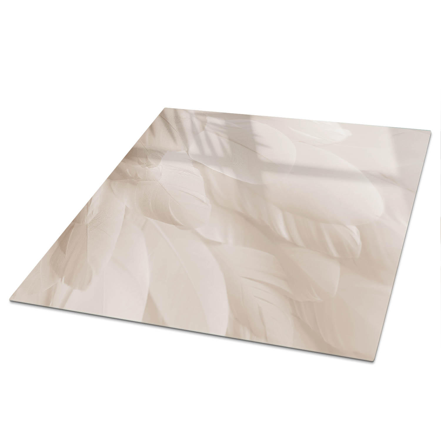 TISCHPLATTE 50x50 cm – Cremefarbene Federn - Braun, Glas (0.4/50/50cm) - Wallfluent