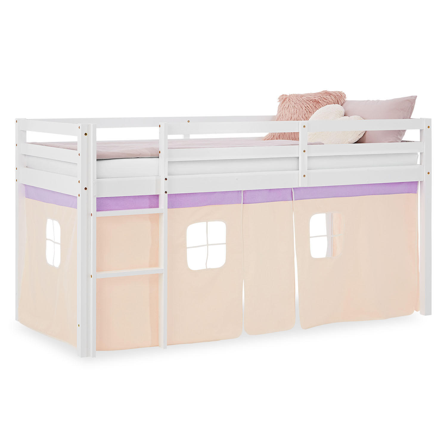 HOCHBETT 90/200 cm in weiß Bettvorhang peach - Lila/Weiß, Holz - Homestyle4u