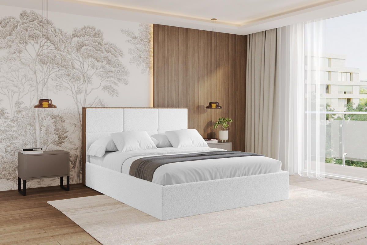 POLSTERBETT mit Bettkasten und Lattenrost, Bett mit Matratze H3/H4 - LILA 140x200 Weiß - Weiß, Holzwerkstoff/Textil (140/200cm) - ALTDECOR