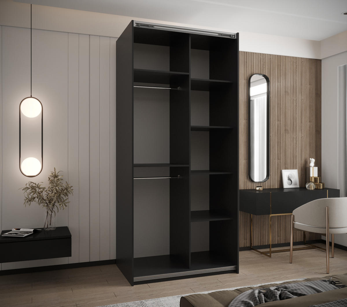 SCHWEBETÜRENSCHRANK 245,5/120/64 2-türig - Schwarz/Weiß, Holz/Metall (120/245/64cm) - Abiks Möbel