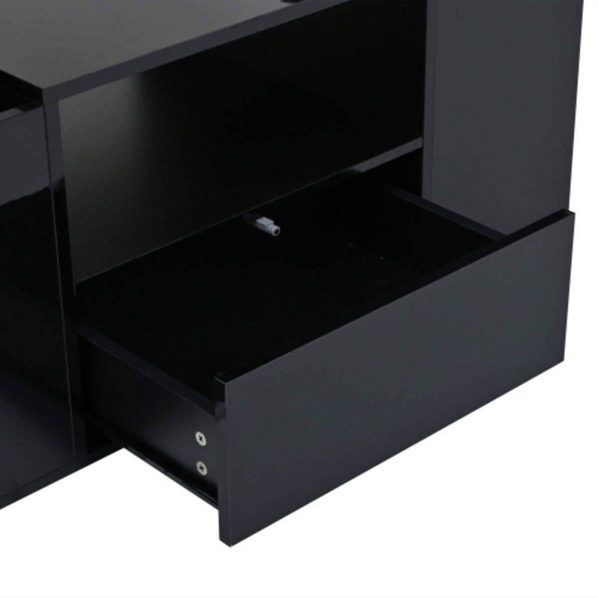 COUCHTISCH schwarz aus Spanplatte mit Hochglanzoberfläche und App-gesteuerter USB-LED 100 × 50 × 40 cm - Schwarz, Holzwerkstoff (50/100/40cm) - Luhomfu