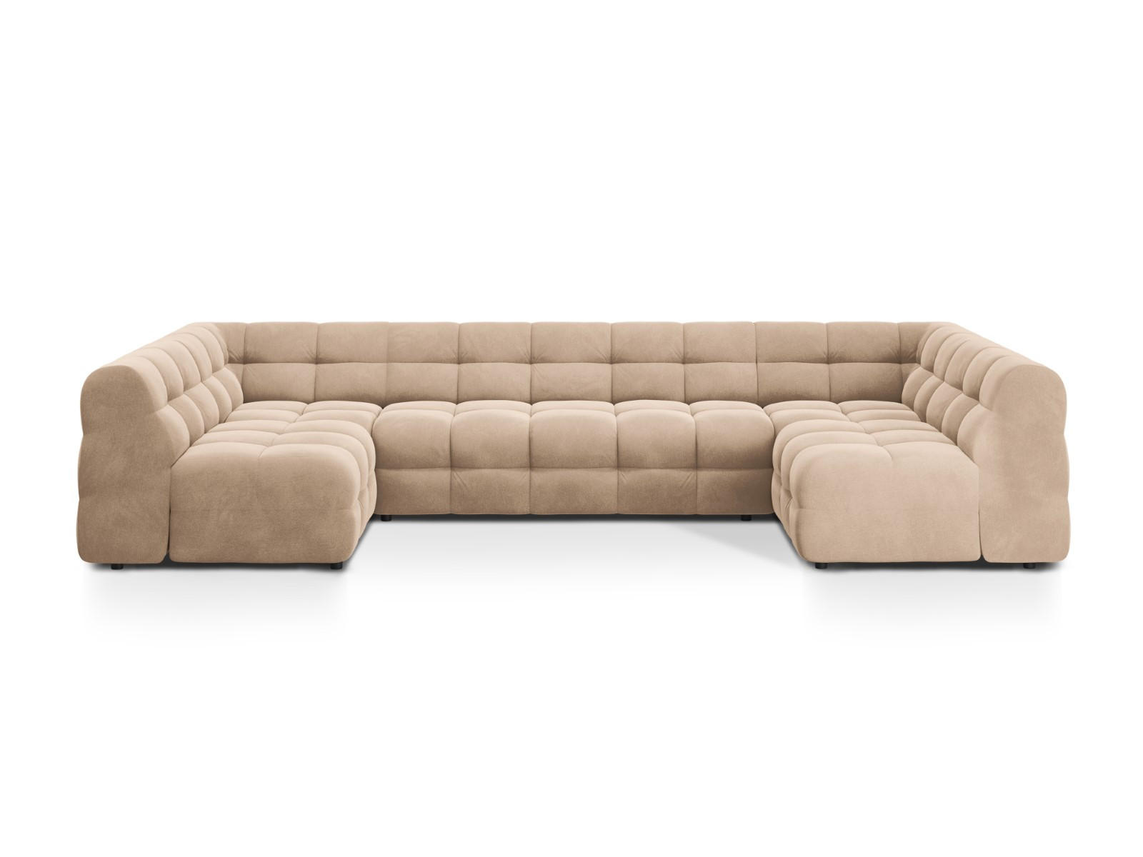 PANORAMASOFA Kendal aus Samt mandelbeige 7 Sitzplätze - Beige, Textil (203/79/372cm) - Micadoni