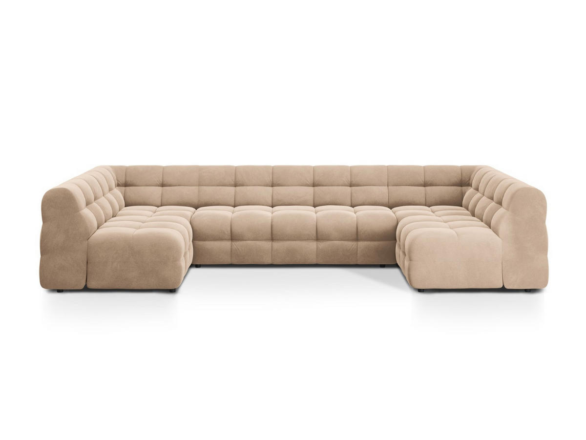 PANORAMASOFA Kendal aus Samt mandelbeige 7 Sitzplätze - Beige, Textil (203/79/372cm) - Micadoni