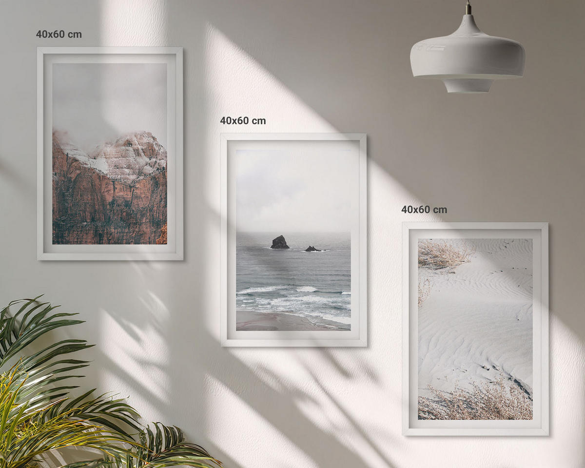 WANDBILDER 3er-Set - 40x60 cm Weißer Rahmen - Berge, Wolken, Meer, Sand, Natur - Weiß, Kunststoff (40/60cm) - ArtPrintCave