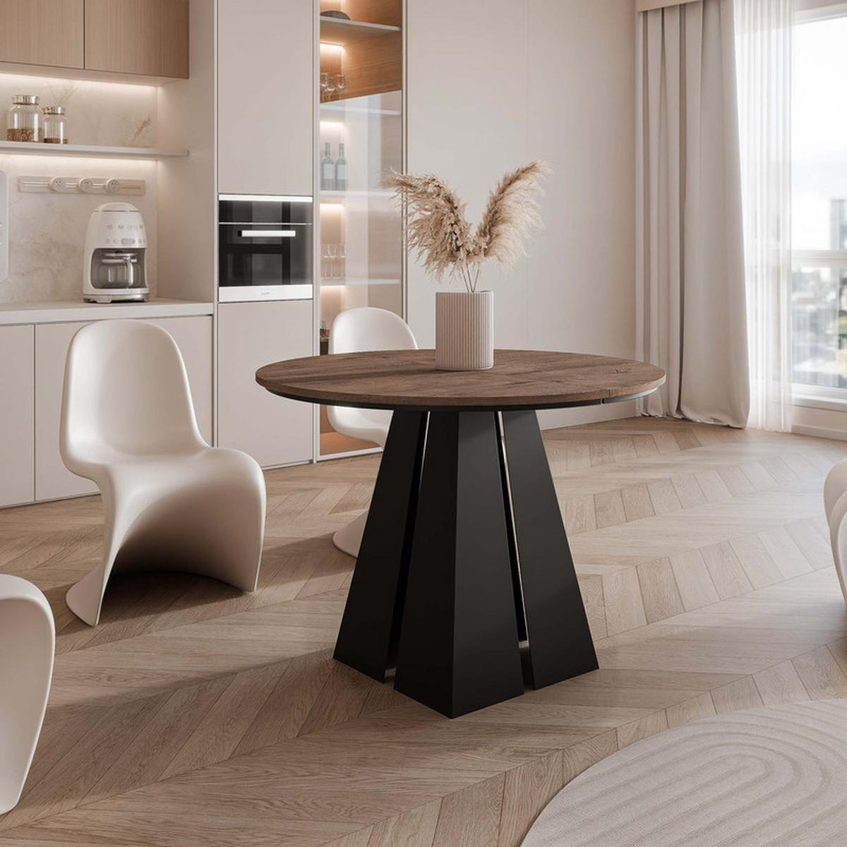 AUSZIEHTISCH FORTE 120/76 cm, Schwarz / Lefkas-Eiche - Schwarz/Eiche San Remo, Holzwerkstoff/Metall (120/120/76cm) - Idohome