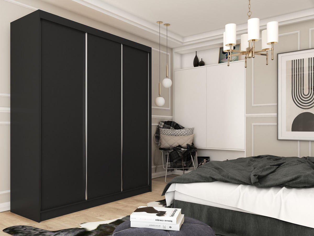 SCHWEBETÜRENSCHRANK SOFIA 180/216/61 cm 3-türig Schwarz - Schwarz, Holzwerkstoff (180/216/61cm) - MASSENO