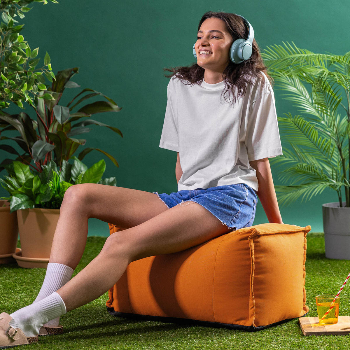 HOCKER Outdoor Bud - Orange, Textil (67/34/45cm) - icon