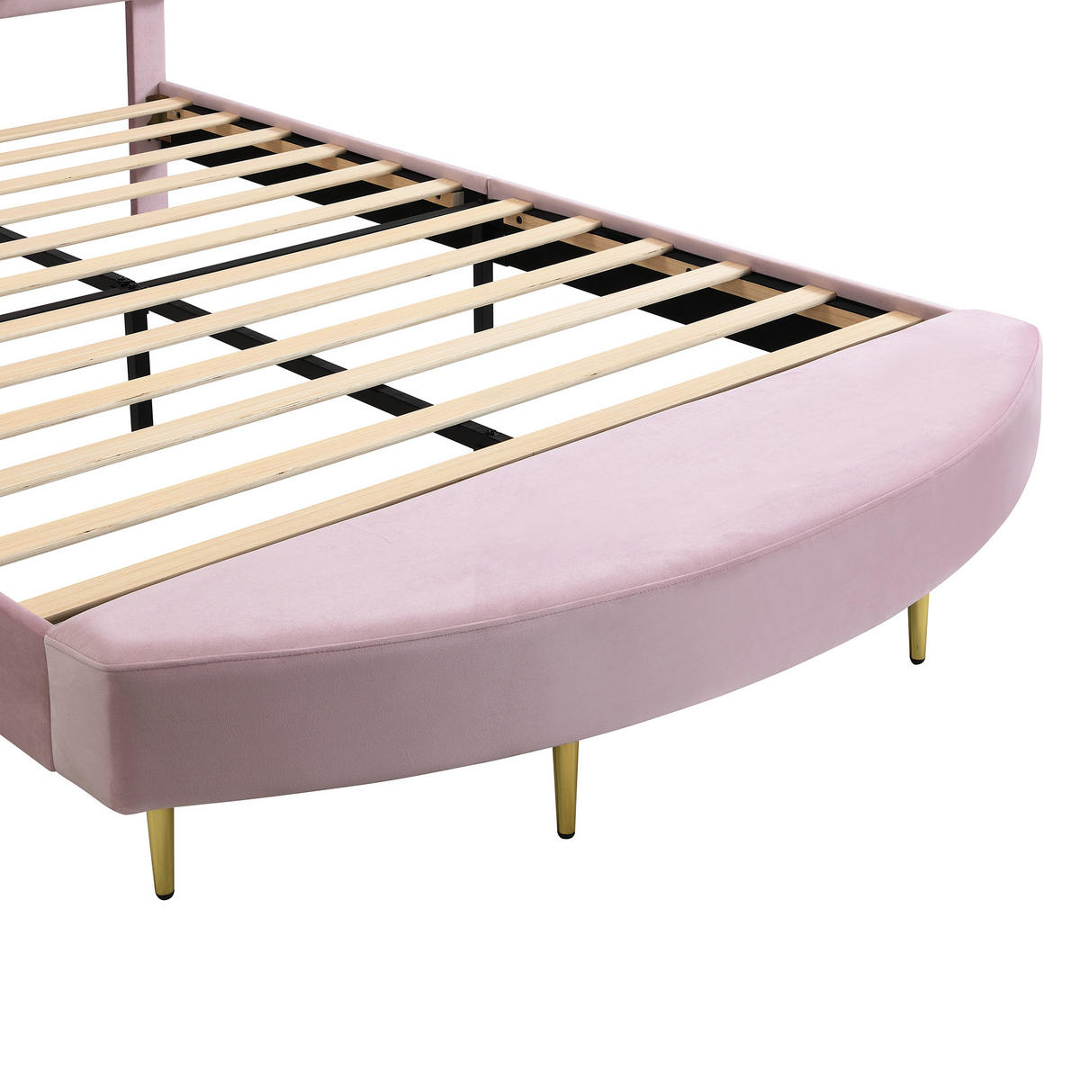 KINDERBETT 140/200 cm DE-02215, in Rosa, mit Samtkopfteil und Bettbank - Pink, Holzwerkstoff/Metall (140/200cm) - ComfortXL