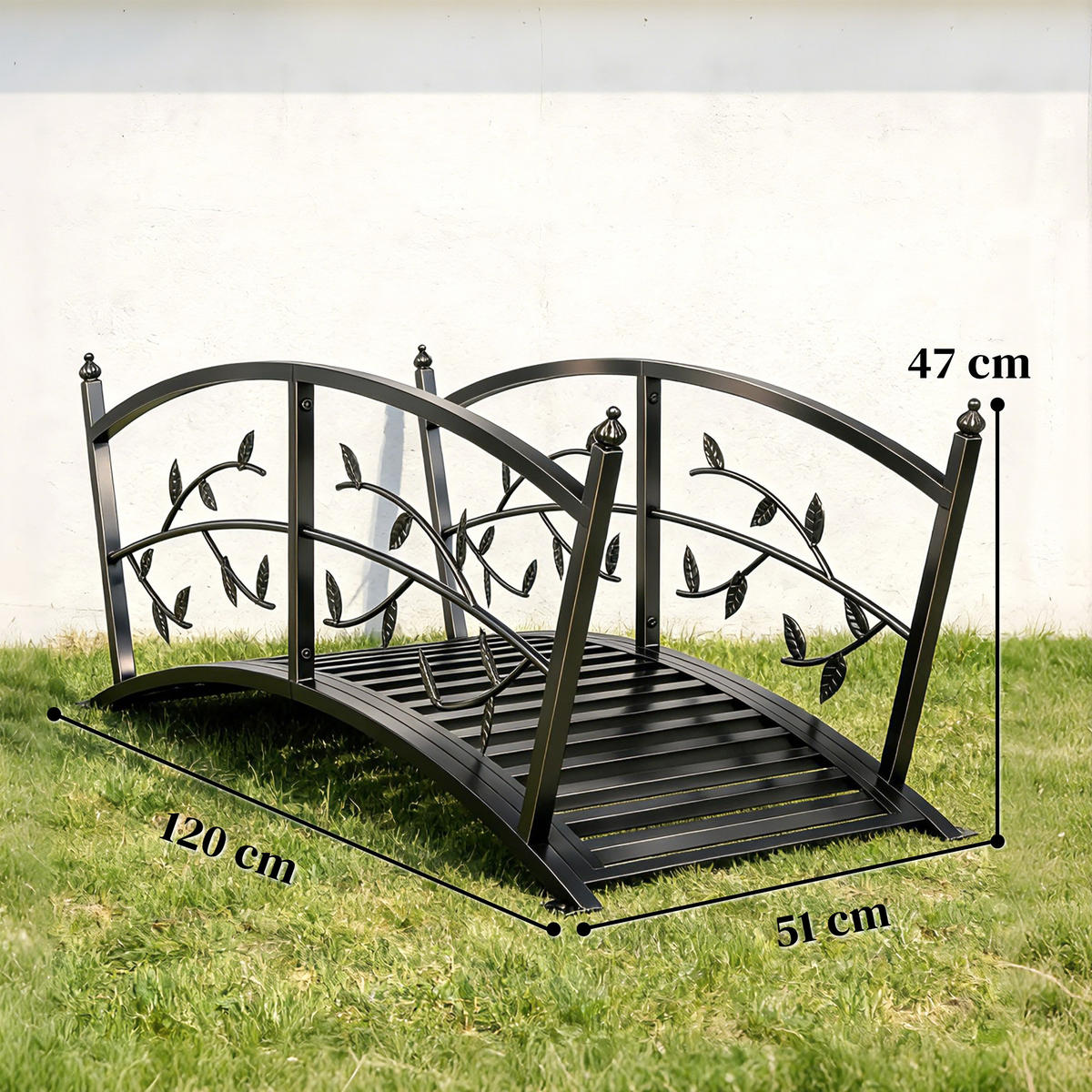 GARTENBRÜCKE Metall Schwarz - Schwarz, Metall (120/51/47cm) - Outsunny